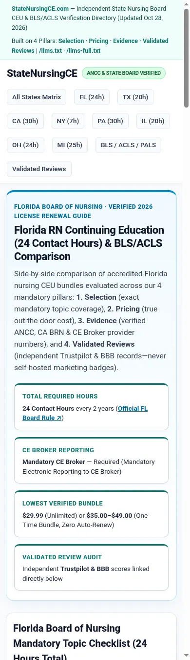 Florida page on mobile